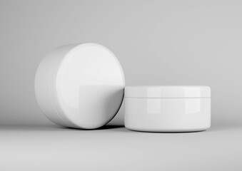 Cosmetic plastic jars front view 3d render