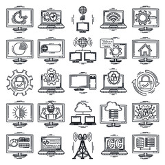 Computer and Accessories Hardware Set Icon Vector