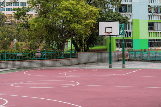 Hong Kong - 23 mar 2019: Basketball court in old Public Rental Housing area