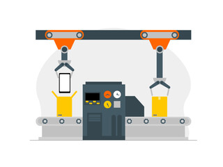 Factories use smart industry and technology tools. Ai vector illustration