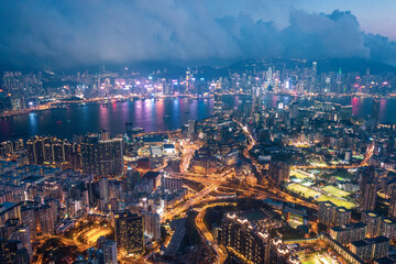 Fototapeta premium Aerial view of City, Kowloon, Hong Kong, Asia