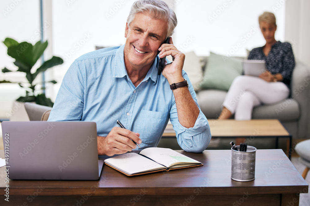 Poster you dont need an office space to run a successful business. shot of a mature man making notes while 