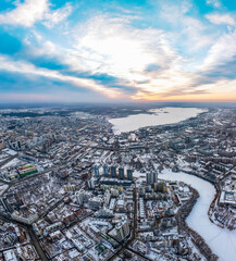 Obraz premium Yekaterinburg aerial panoramic view at Winter in cloudy day. Ekaterinburg is the fourth largest city in Russia located in the Eurasian continent on the border of Europe and Asia.