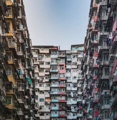 Hong Kong - 10 may 2019: Yik Cheong Building. Known as The Monster Mansion. famous for incredibly dense and stacked residential complexes