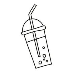 Fresh lemonade in doodle style. Vector hand drawn black line design element. Summer sweet illustration.