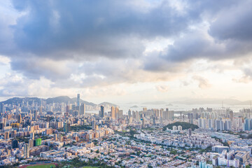 Naklejka na ściany i meble Aerial view of cityscape of Kowloon, Hong Kong