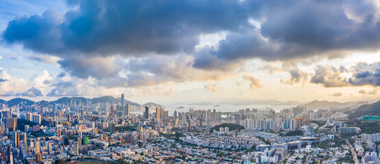 Aerial view of cityscape of Kowloon, Hong Kong