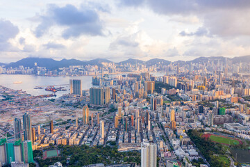 Fototapeta na wymiar Aerial view of cityscape of Kowloon, Hong Kong