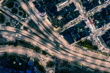 Aerial view of highway at night