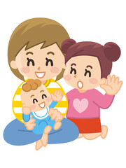 若い女性と子供たち　保育　育児