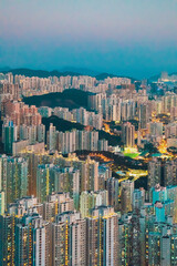 iconic evening scene of cityscape of Hong Kong