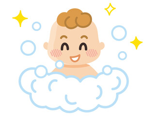 お風呂でキレイに洗う赤ちゃん　石鹸　泡
