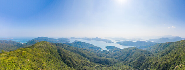 Beautiful panorama landscape, countryside mountain and ocean in Sai Kung, Hong Kong