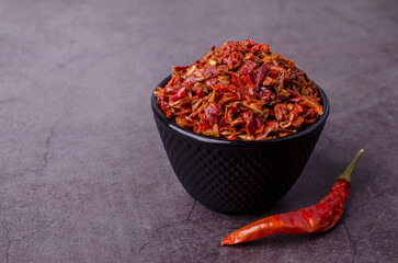 Slices of dry red pepper