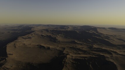 alien planet landscape sci fi spatial background, view from planet surface with spectacular sky, realistic digital illustration