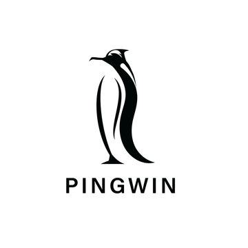 Penguin bird facing illustration design logo,template