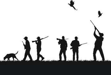 Foto op Canvas Vector silhouettes of an adult male hunting upland game (pheasant).  © LUGOSTOCK