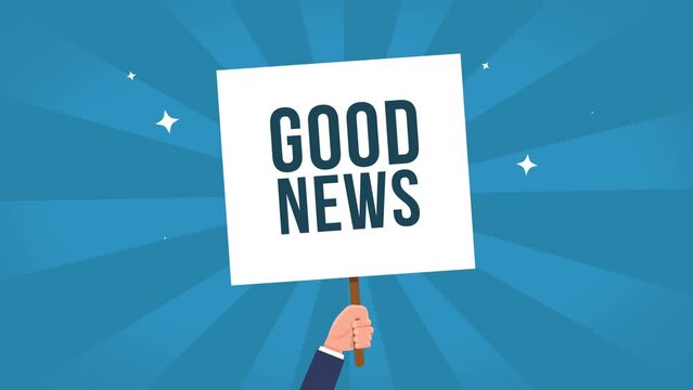 good news animation - business Hand holding advertisement sign, promotions concept animation.