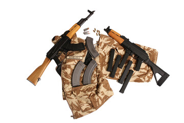 Romanian AK47 and AK47 Pistol on Romanian Military Uniform