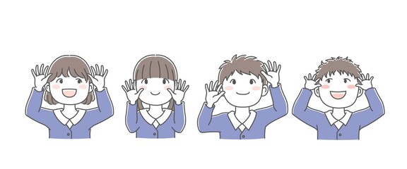 冬の制服を着て手を開いている男の子と女の子