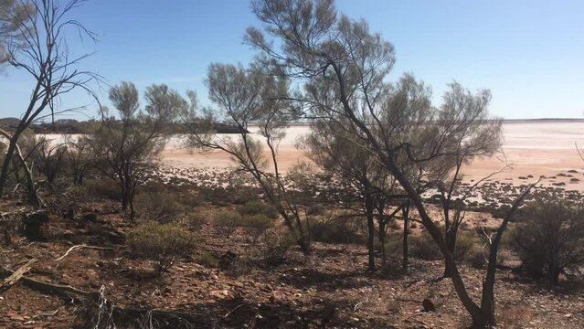 Landscape view of Lake Ballard salt lake near Menzies Western Australia.