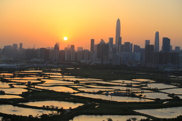Fototapeta na wymiar Shenzhen skyline view from the boundary of Hong Kong Ma Tso Lung area