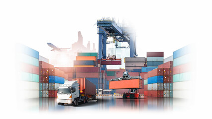 Logistics import export and International transportation of forklift handling container loading box...