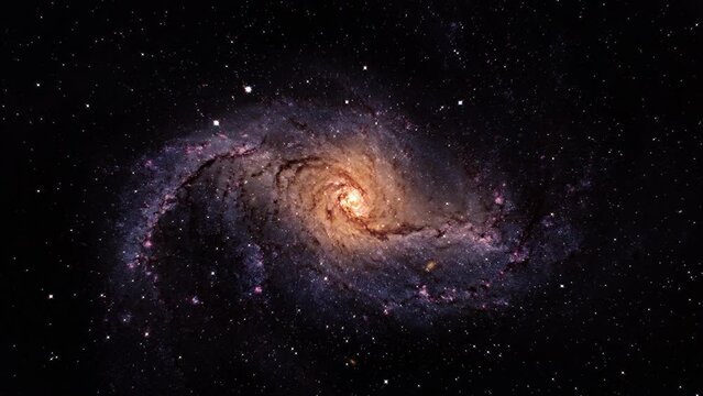 Space journey through start field into stellar nursery NGC 1672 barred Spiral galaxy in the constellation Dorado .Elements of this image are furnished by NASA. 4K 3D rendering Interstellar space trave