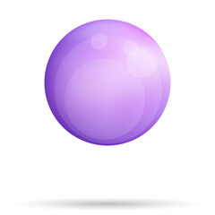 Glass violet ball or precious pearl. Glossy realistic ball, 3D abstract vector illustration highlighted on a white background. Big metal bubble with shadow