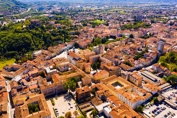 Obraz premium Panoramic view from drone on the city center Gorizia. Italy
