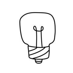 Light Bulb. Doodle electric device. Black and white hand drawn illustration.