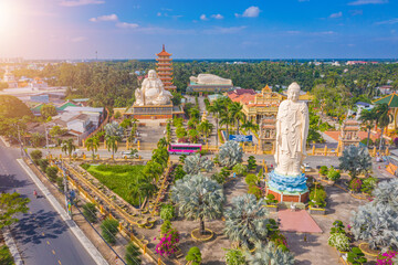 Aerial view of Vinh Trang pagoda. A historical - cultural monument that attracts visitors in My...