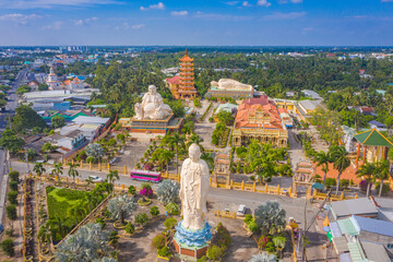 Aerial view of Vinh Trang pagoda. A historical - cultural monument that attracts visitors in My...