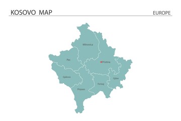 Kosovo map vector illustration on white background. Map have all province and mark the capital city of Kosovo.