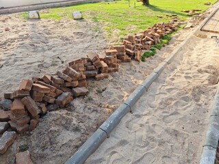 Pavement construction of walkway in the backyard