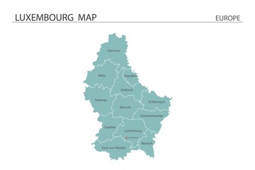 Luxembourg map vector illustration on white background. Map have all province and mark the capital city of Luxembourg. - obrazy, fototapety, plakaty