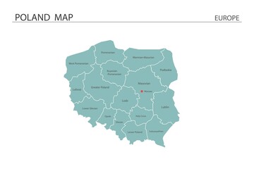 Poland map vector illustration on white background. Map have all province and mark the capital city of Poland.