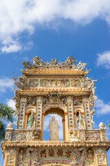 Fototapeta na wymiar Beautiful day in Vinh Trang Pagoda in My Tho city, the Mekong Delta, Vietnam.