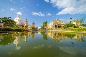 Beautiful day in Vinh Trang Pagoda in My Tho city, the Mekong Delta, Vietnam.