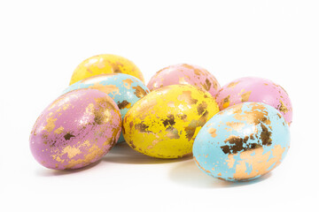 Decorative Easter Eggs against a white background. Easter eggs are traditionally given at Easter. 