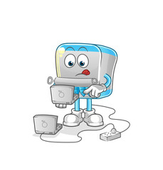 canned fish with laptop mascot. cartoon vector