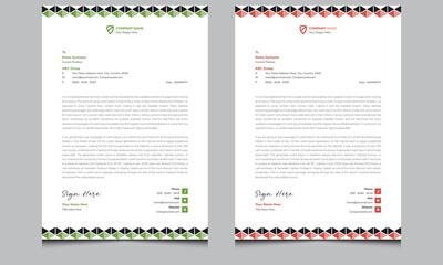 Minimal unique abstract company new elegant professional modern creative corporate identity business style letterhead design template for your project design with clean green and red shapes. 