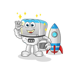 canned fish astronaut waving character. cartoon mascot vector