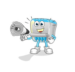 canned fish holding hand loudspeakers vector. cartoon character