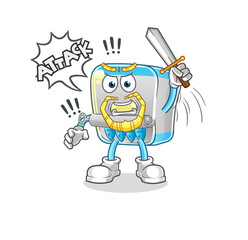 canned fish knights attack with sword. cartoon mascot vector