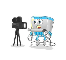 canned fish tv reporter cartoon. cartoon mascot vector