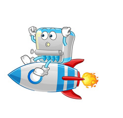 canned fish ride a rocket cartoon mascot vector