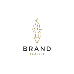 Creative pen of fire logo icon design template flat vector