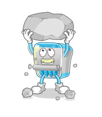 canned fish lifting rock cartoon character vector