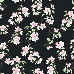 Apple blossom seamless pattern on dark background
